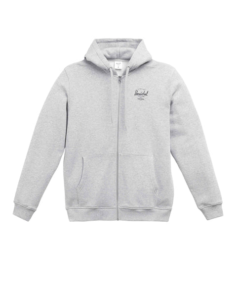 Herschel | Basic, Logo Baskılı Erkek Pamuk Fermuarlı, Kapüşonlu Sweatshirt, Ribana Kol ve Etek Ucu