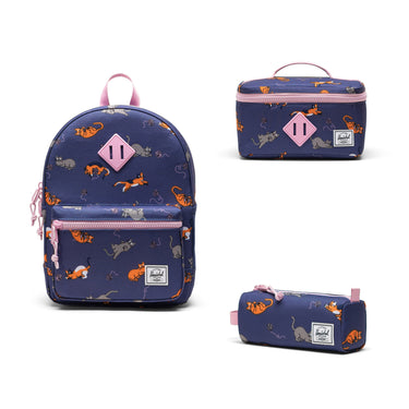 Hershel Heritage Kediler Lacivert Mini Sırt Çantası + Beslenme Çantası + Kalemlik